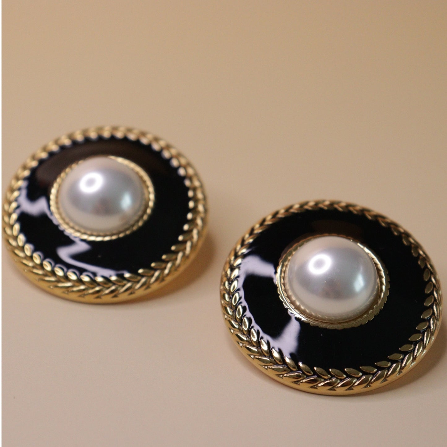 Black Enamel Pearl Earrings