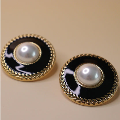 Black Enamel Pearl Earrings
