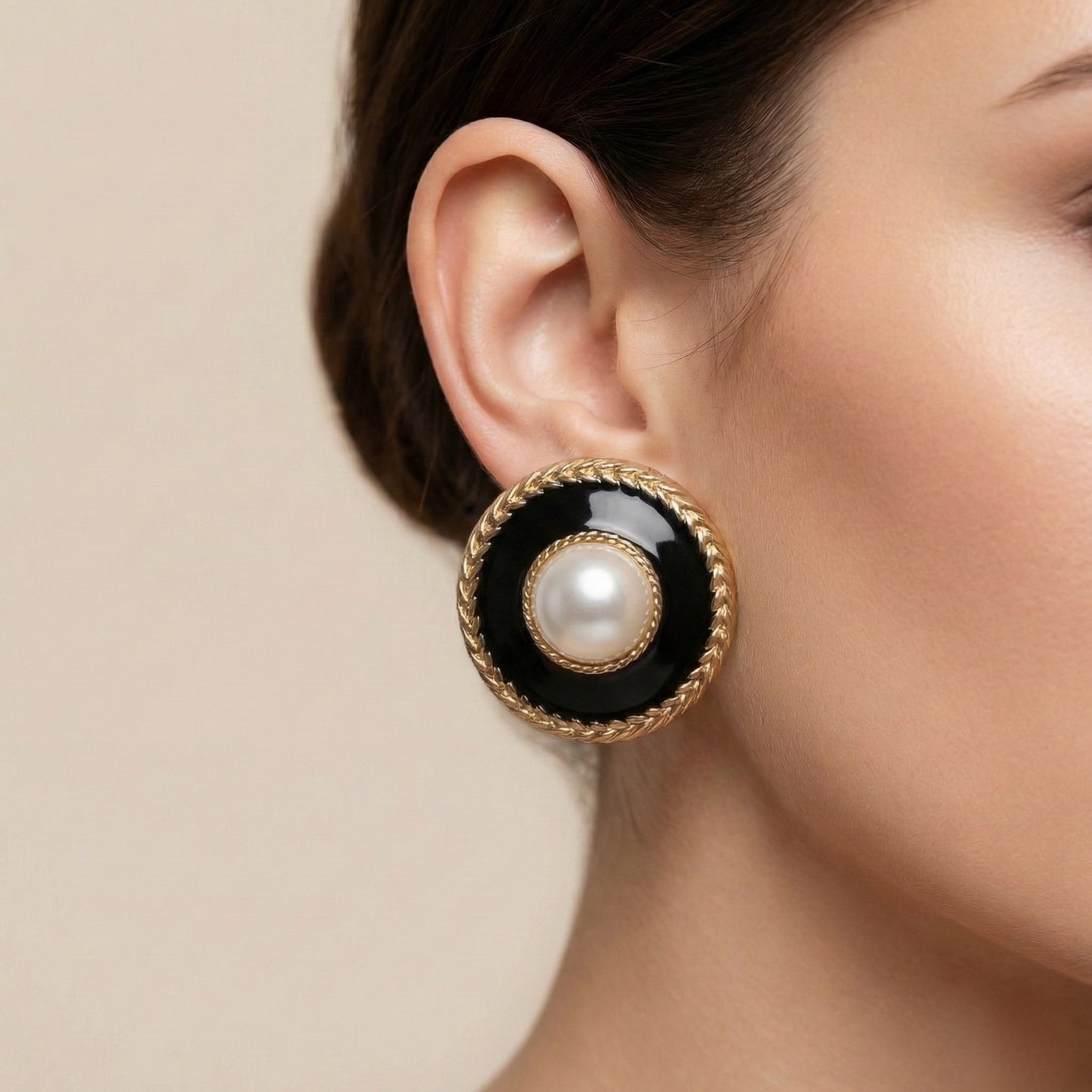 Black Enamel Pearl Earrings