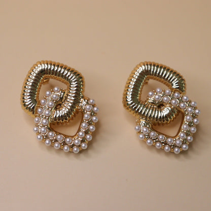 Gilded Pearl Interlock Earrings