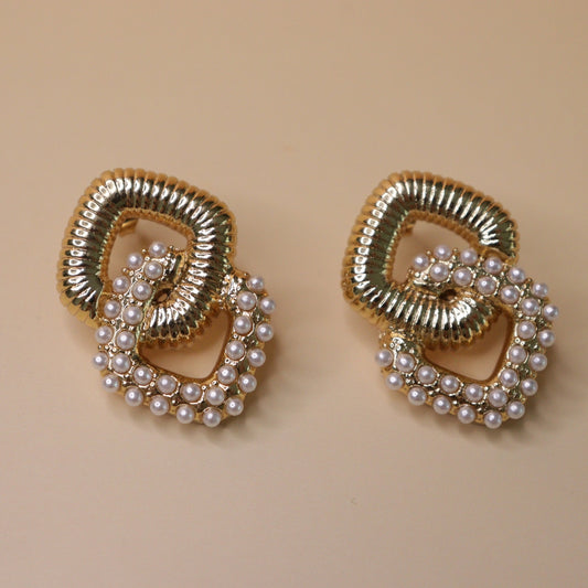 Gilded Pearl Interlock Earrings