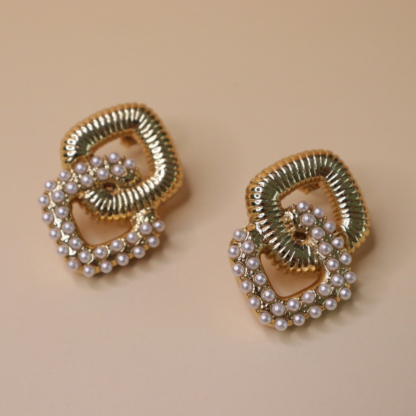 Gilded Pearl Interlock Earrings