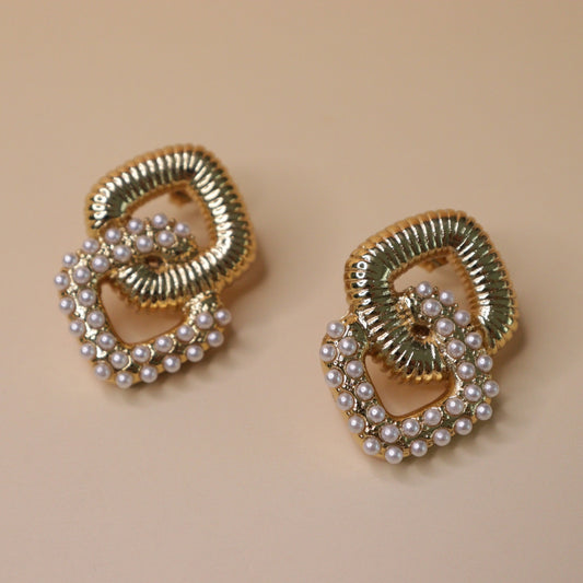 Gilded Pearl Interlock Earrings