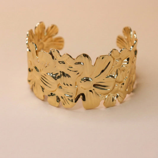 Floral Radiance Gold Cuff Bracelet