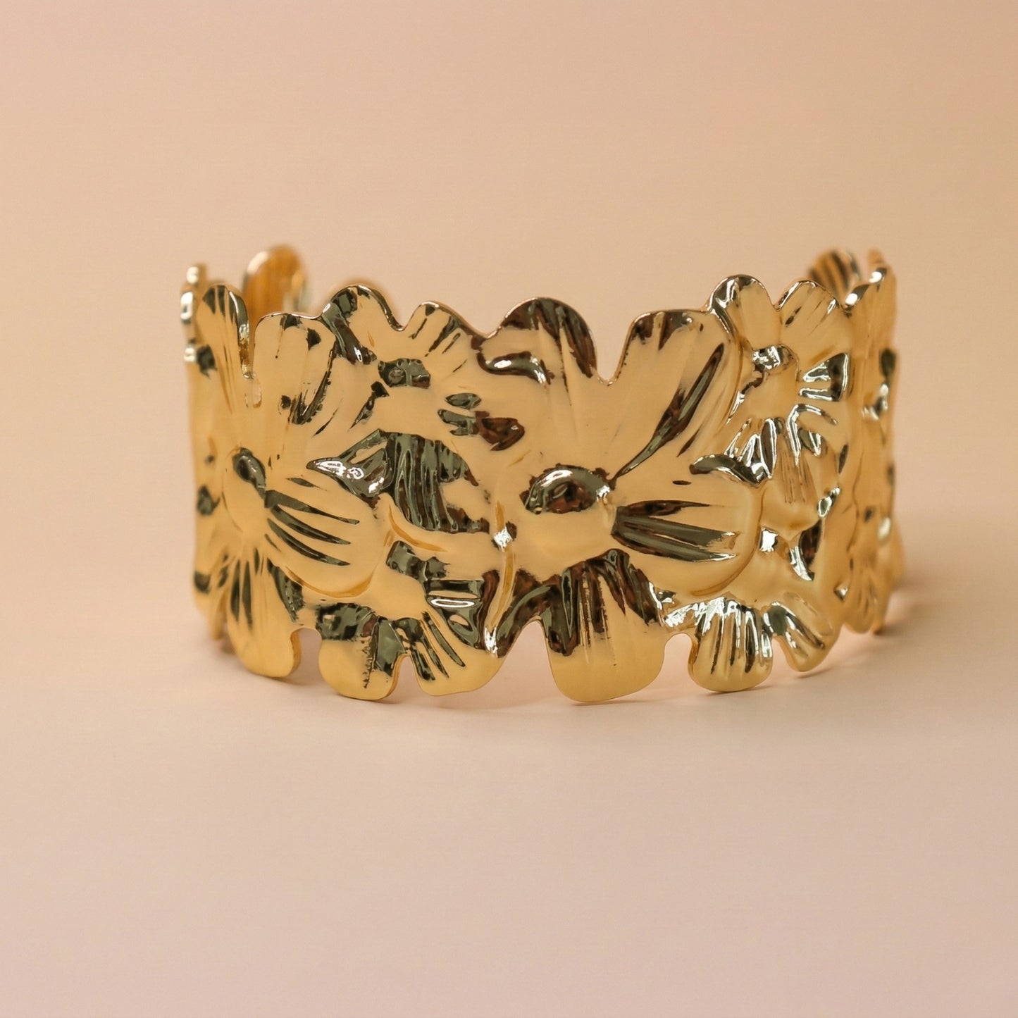 Floral Radiance Gold Cuff Bracelet