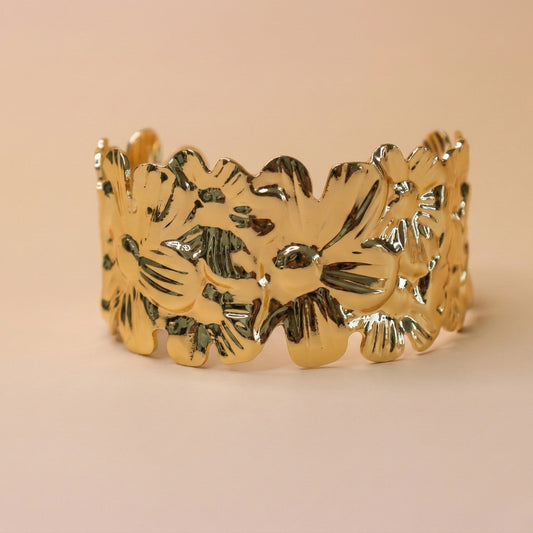 Floral Radiance Gold Cuff Bracelet
