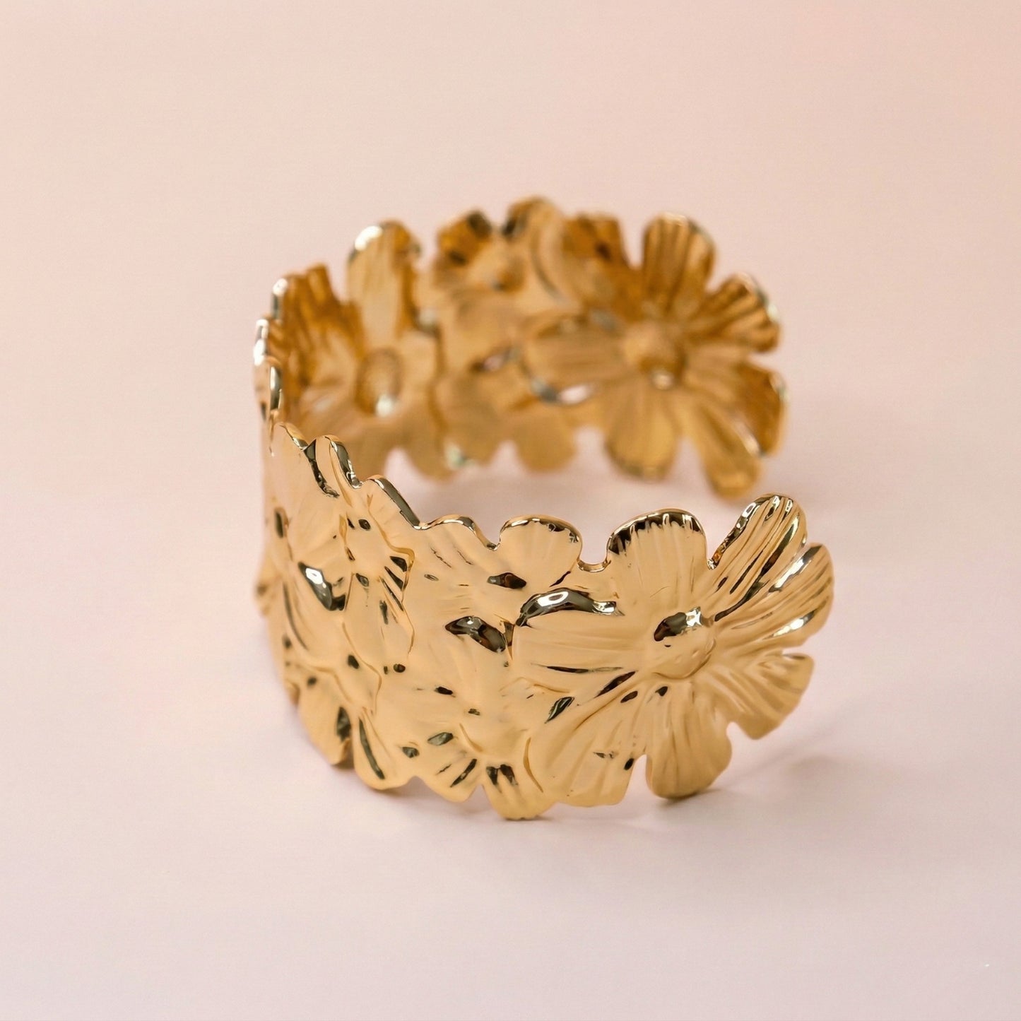 Floral Radiance Gold Cuff Bracelet