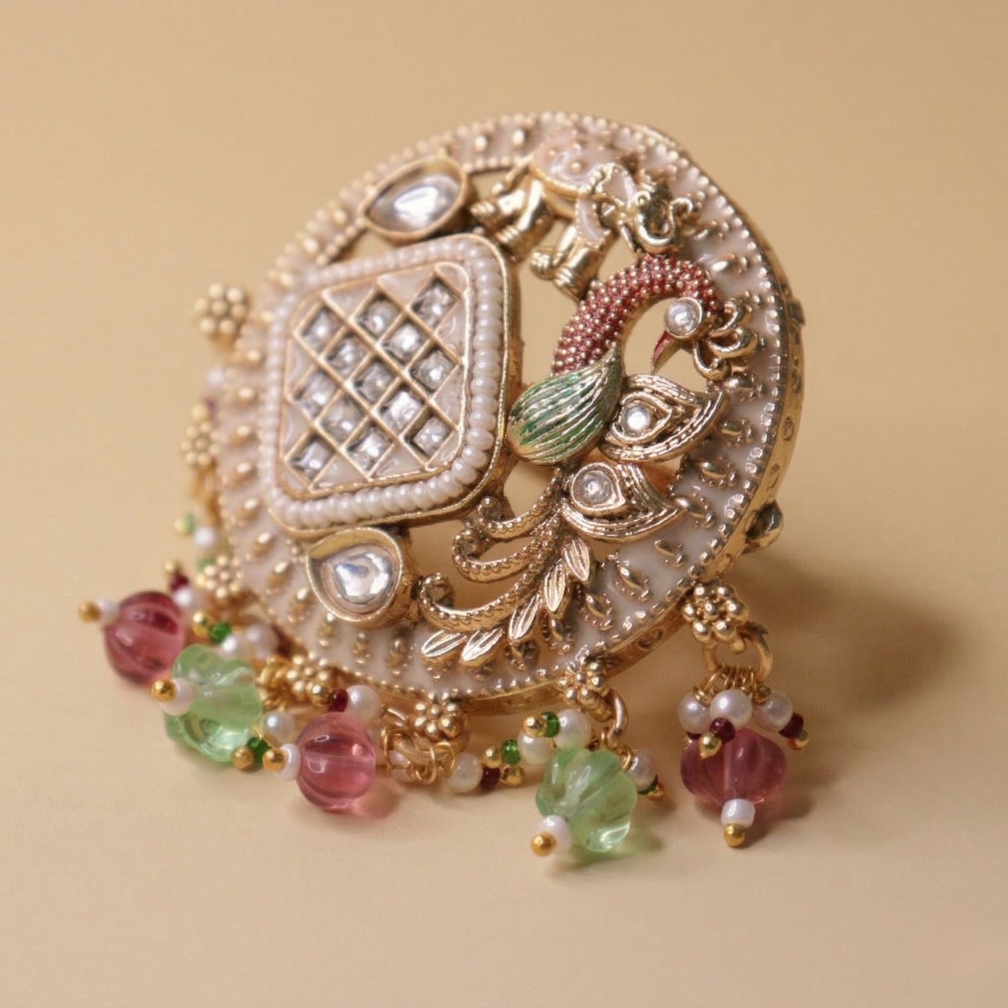 Nizam's Kundan Peacock Ring
