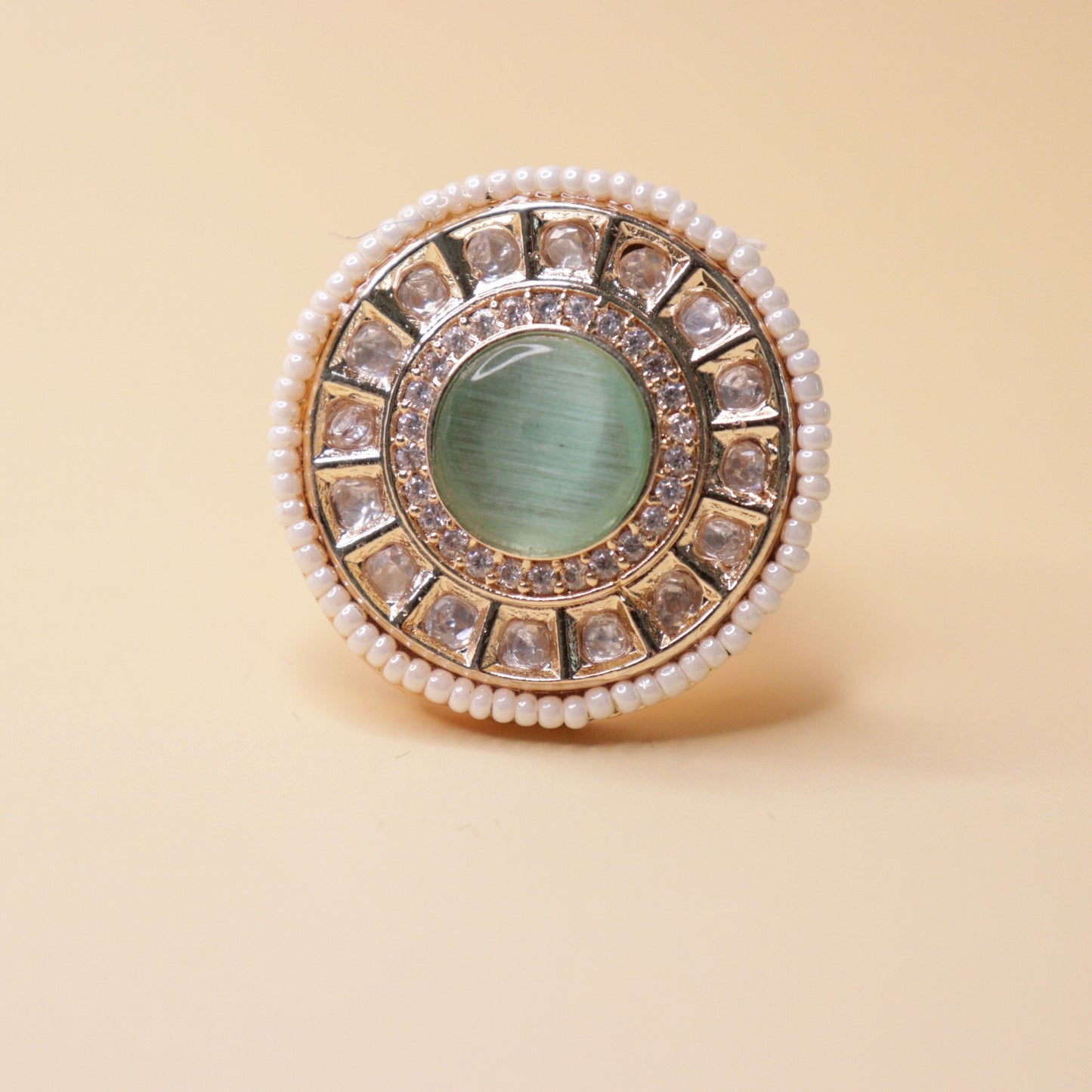 Celadon Pearl Halo Ring