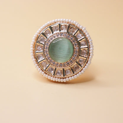 Celadon Pearl Halo Ring