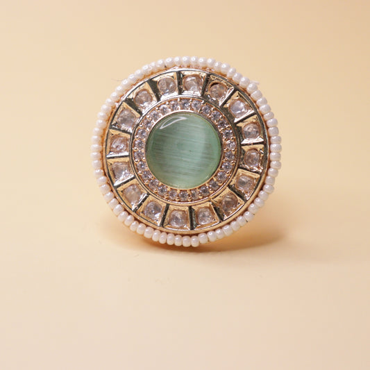 Celadon Pearl Halo Ring