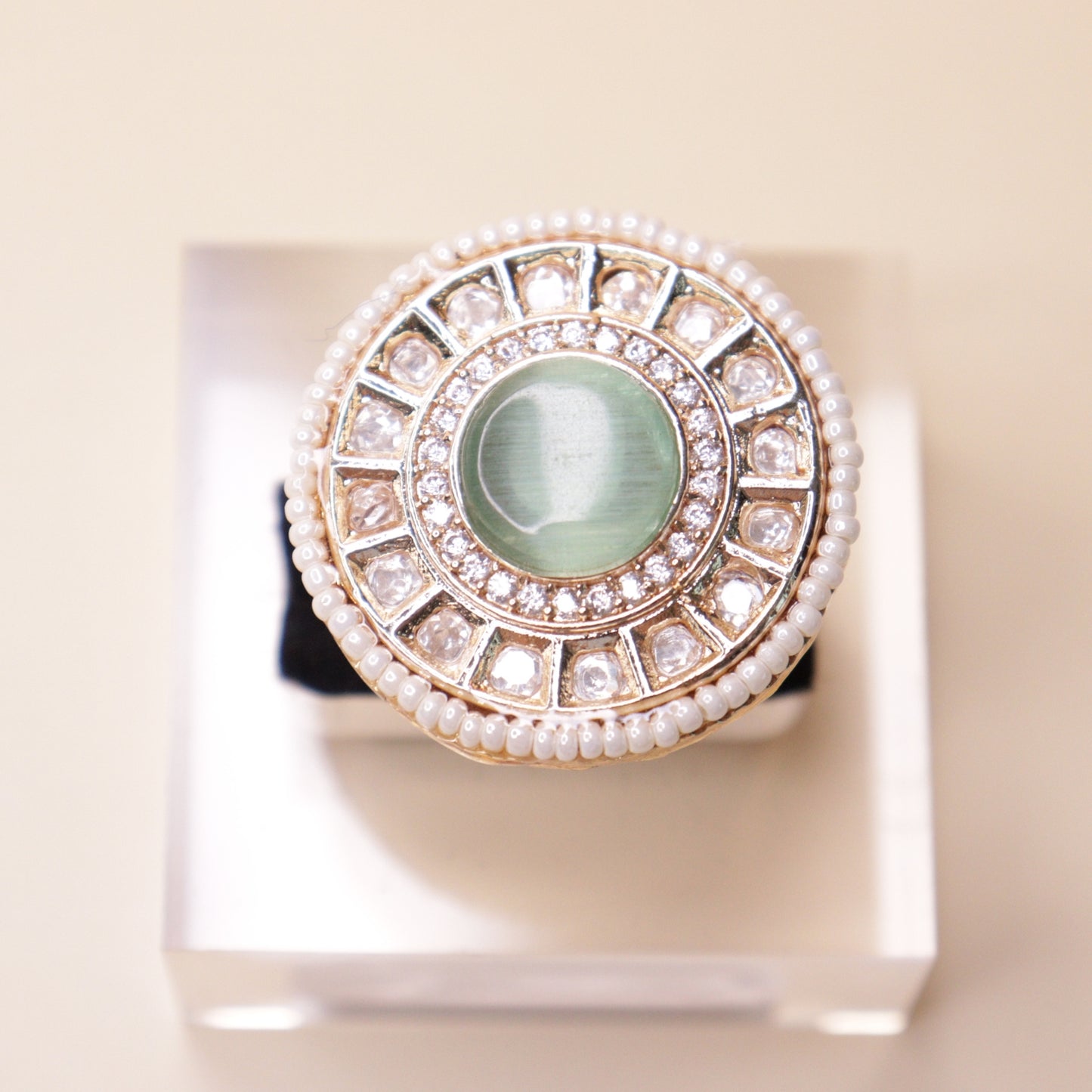 Celadon Pearl Halo Ring