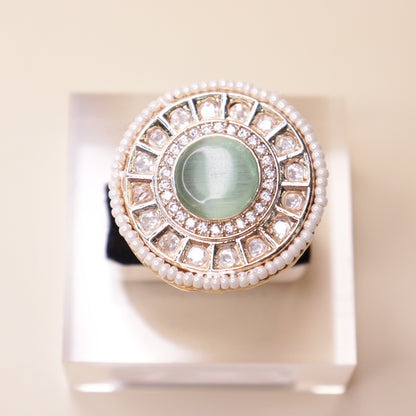 Celadon Pearl Halo Ring