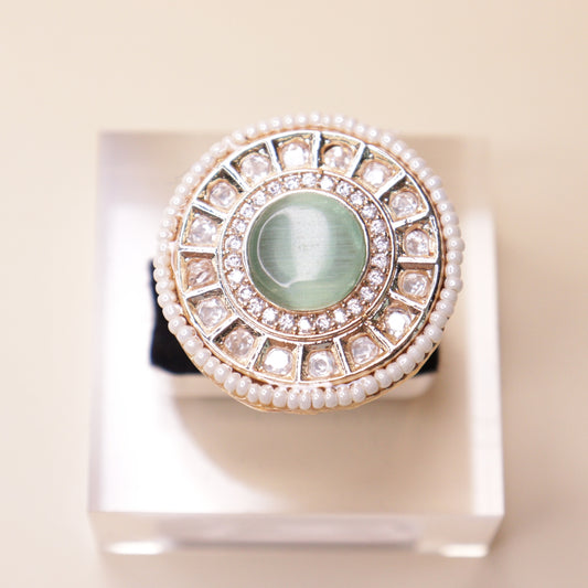Celadon Pearl Halo Ring