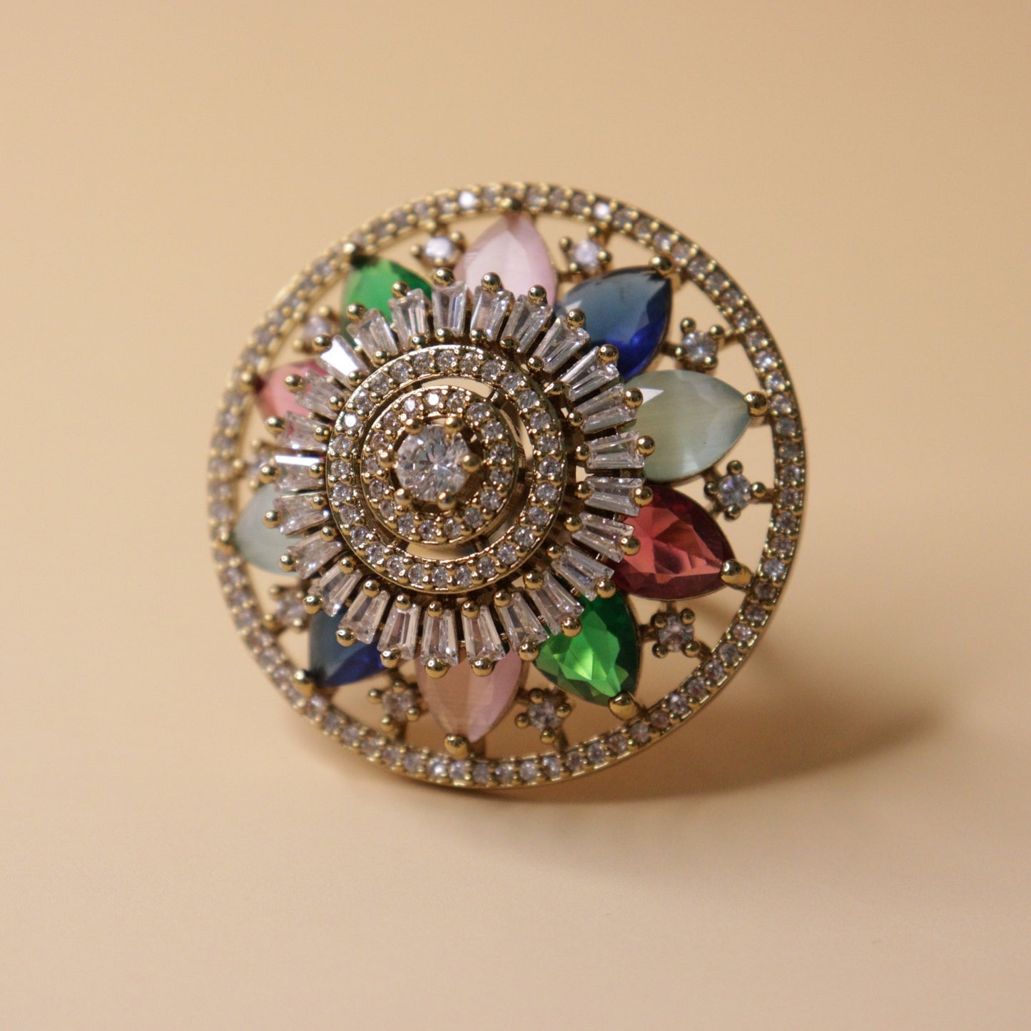 Multi-Gemstone Halo Ring