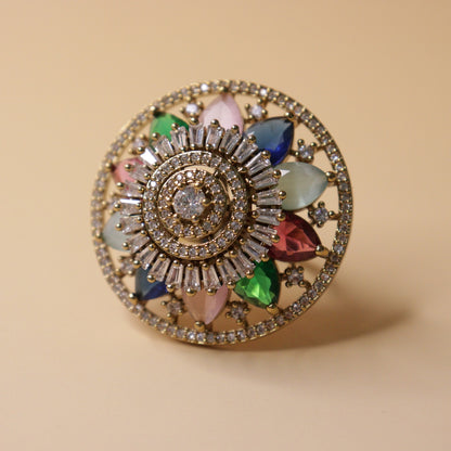 Multi-Gemstone Halo Ring