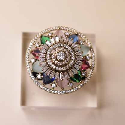 Multi-Gemstone Halo Ring