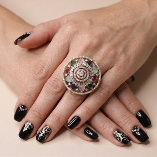 Multi-Gemstone Halo Ring