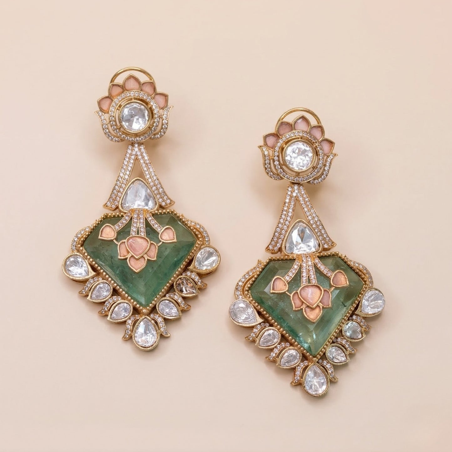 Emerald Lotus Drops Earrings