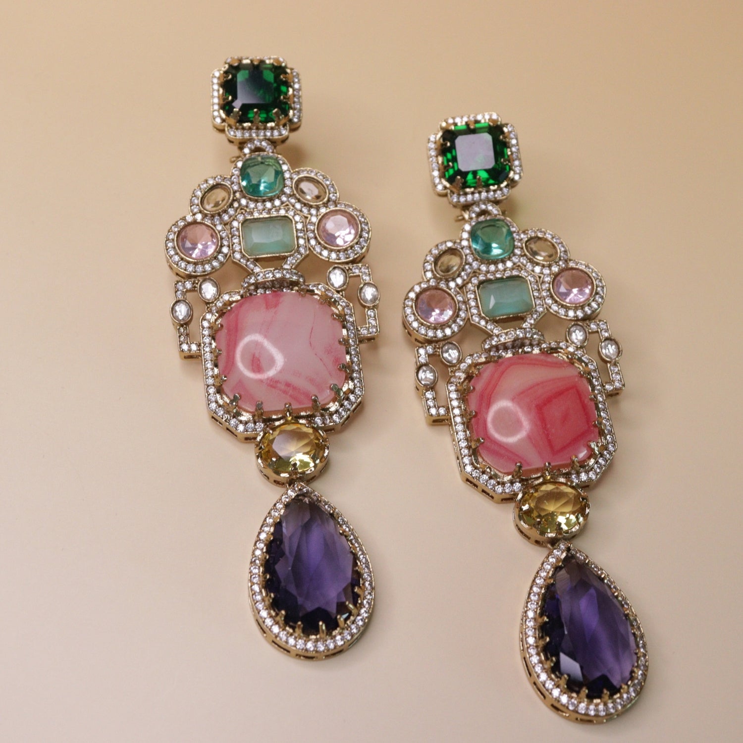 Rainbow Regal Combo - 22K gold plated jewellery combo set close-up view - Mehraya