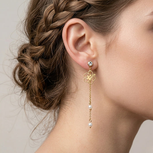 Golden Hibiscus Drops Earrings