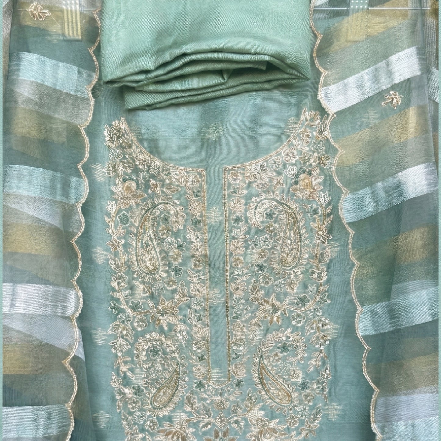 Seafoam Zari Elegance Suit