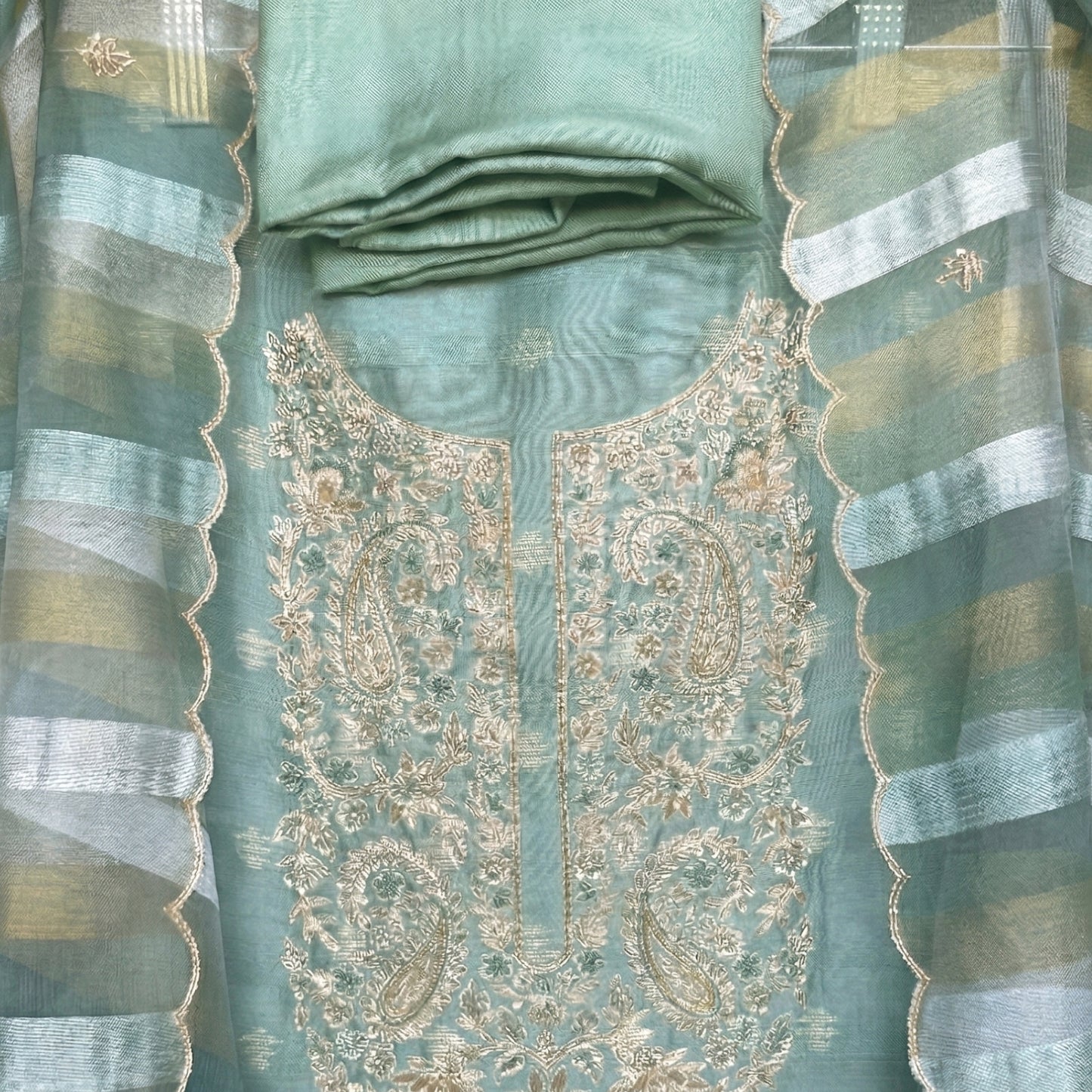Seafoam Zari Elegance Suit