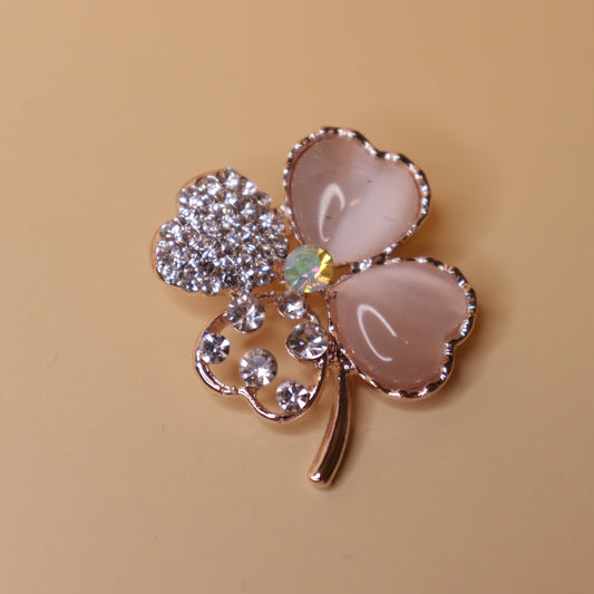 Rose Quartz Clover Brooch