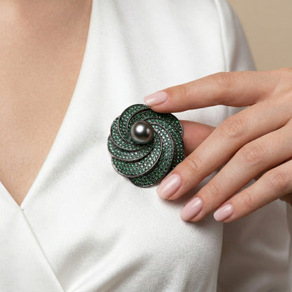 Emerald Whirl Brooch