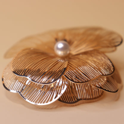 Golden Camellia Pearl Bloom Brooch