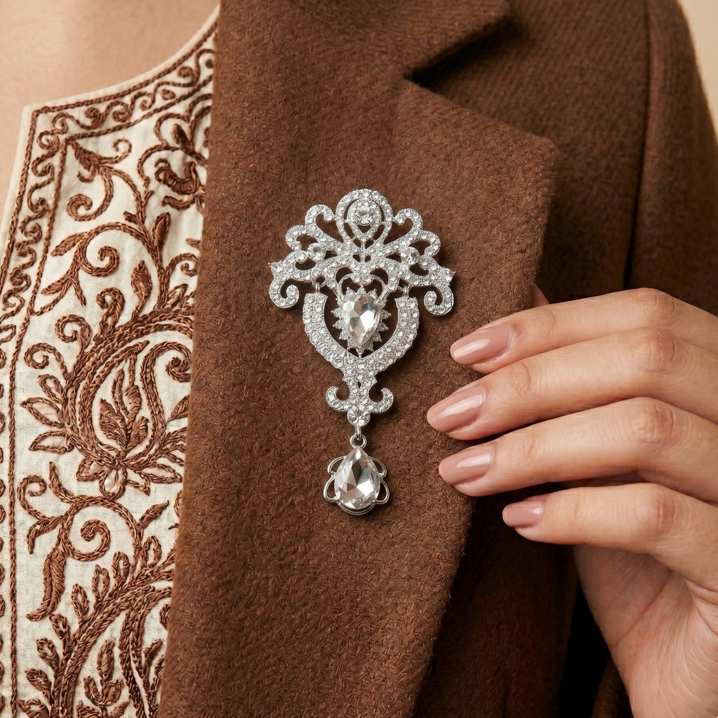 Regal Filigree Teardrop Brooch