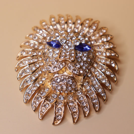 Majestic Sapphire-Eyed Lion Brooch