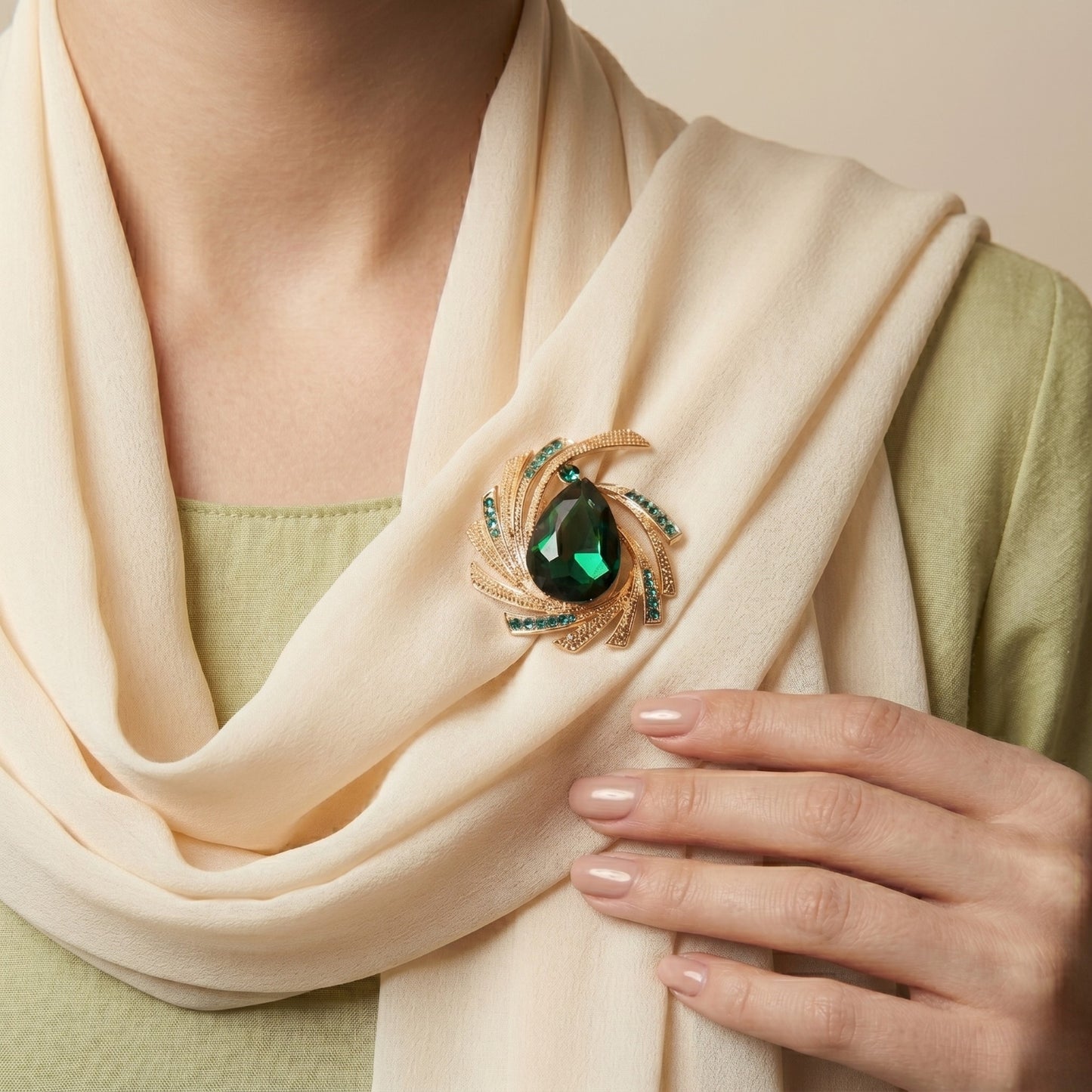 Radiant Emerald Swirl Brooch