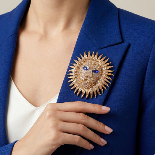 Majestic Sapphire-Eyed Lion Brooch