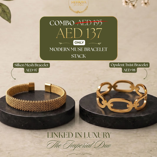 Modern Muse Bracelet Stack - 18K gold plated stainless steel bracelet stack - Mehraya