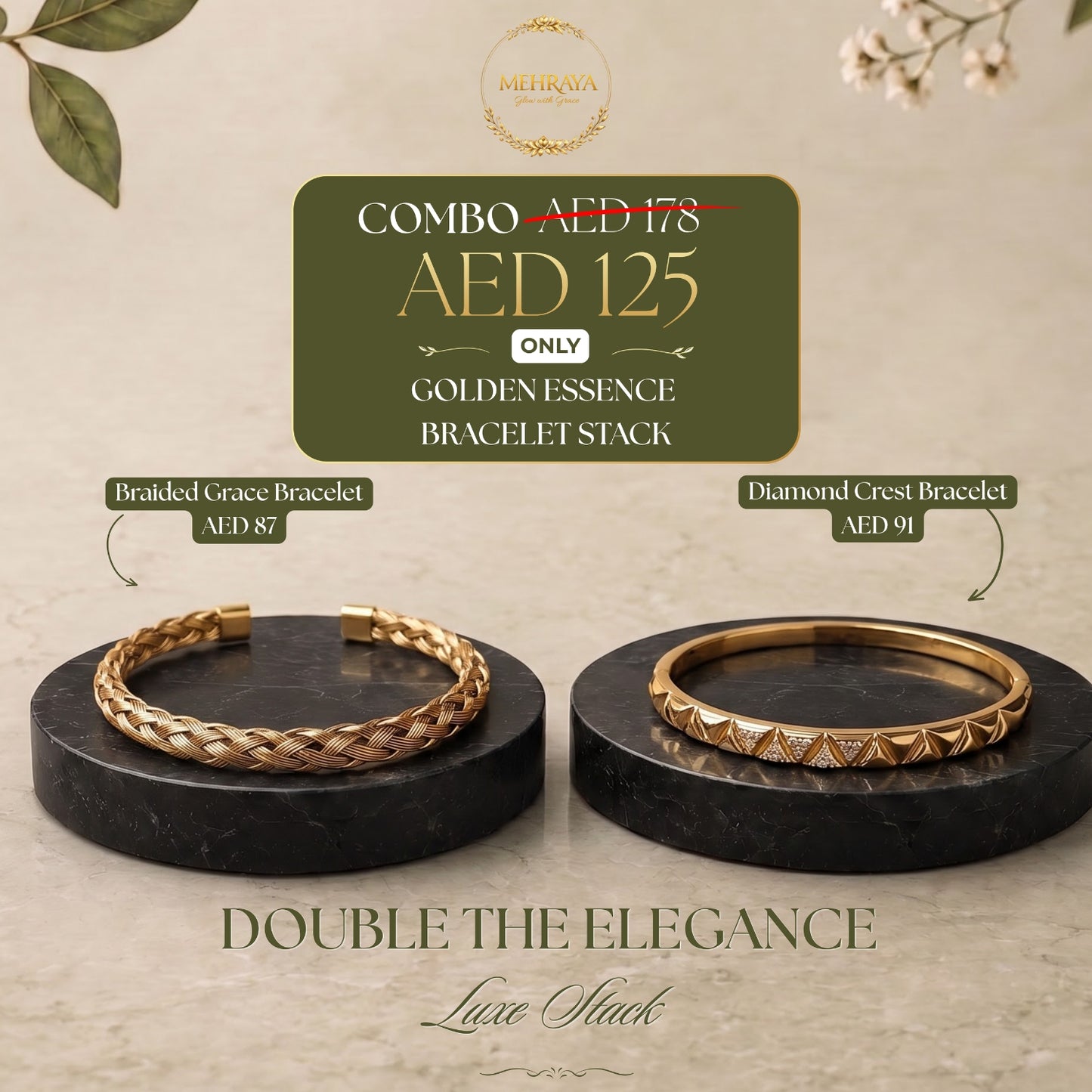 Golden Essence Bracelet Stack - 18K gold plated stainless steel bracelet stack - Mehraya