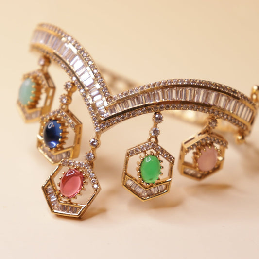 Shahi Rang Gemstone Bracelet - 22K gold plated bracelet - Mehraya