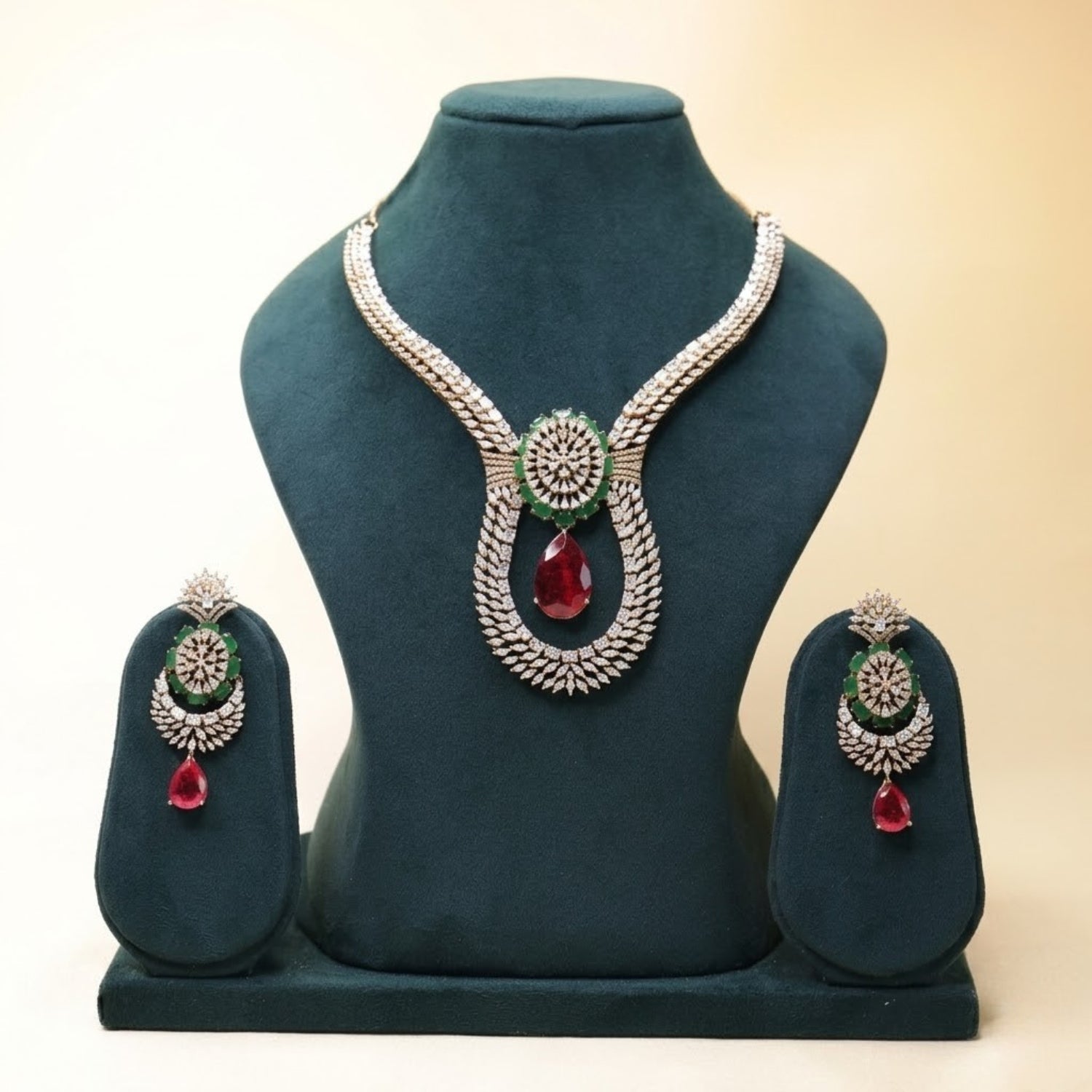 Crimson Majesty Doublet Set - 22K gold plated jewellery set - Mehraya
