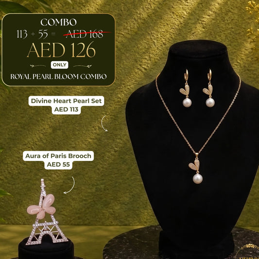 Royal Pearl Bloom Combo - 18K gold plated jewellery combo set - Mehraya