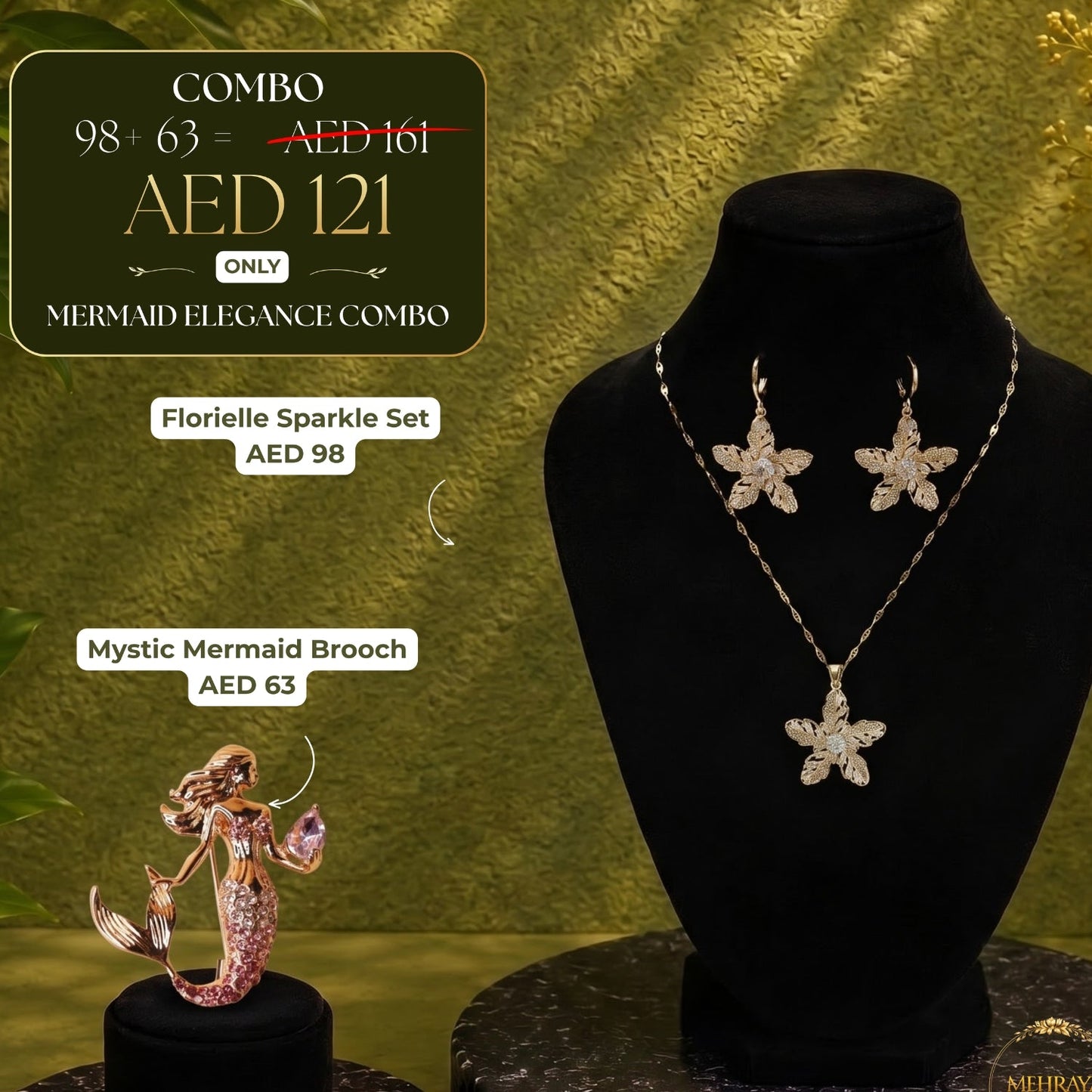 Mermaid Elegance Combo - 18K gold plated jewellery combo set - Mehraya