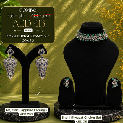 Regal Emerald Ensemble Combo - gold-toned jewellery combo set - Mehraya