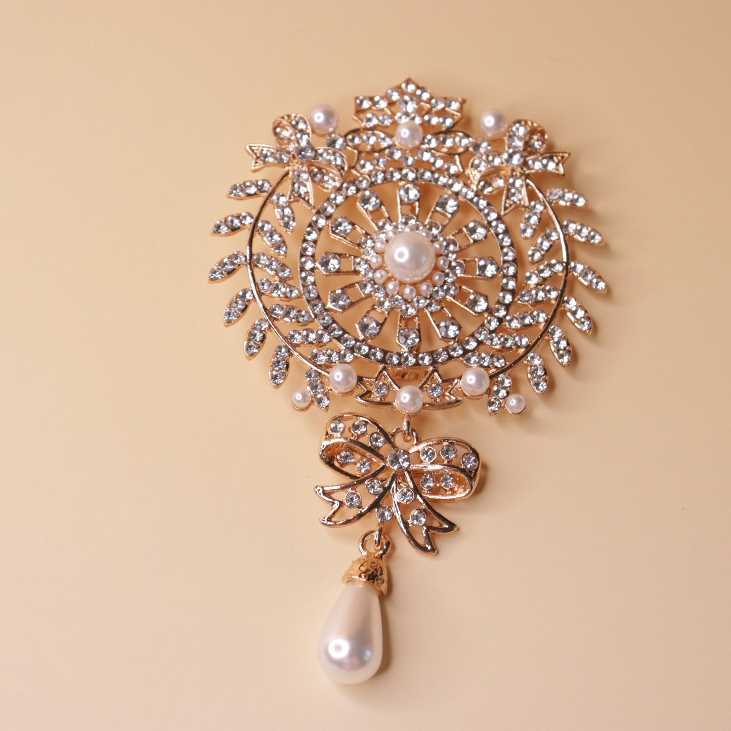 Royal Bow & Pearl Brooch