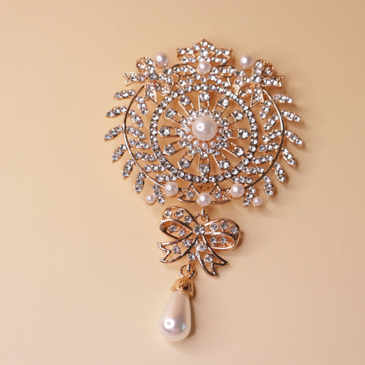 Royal Bow & Pearl Brooch