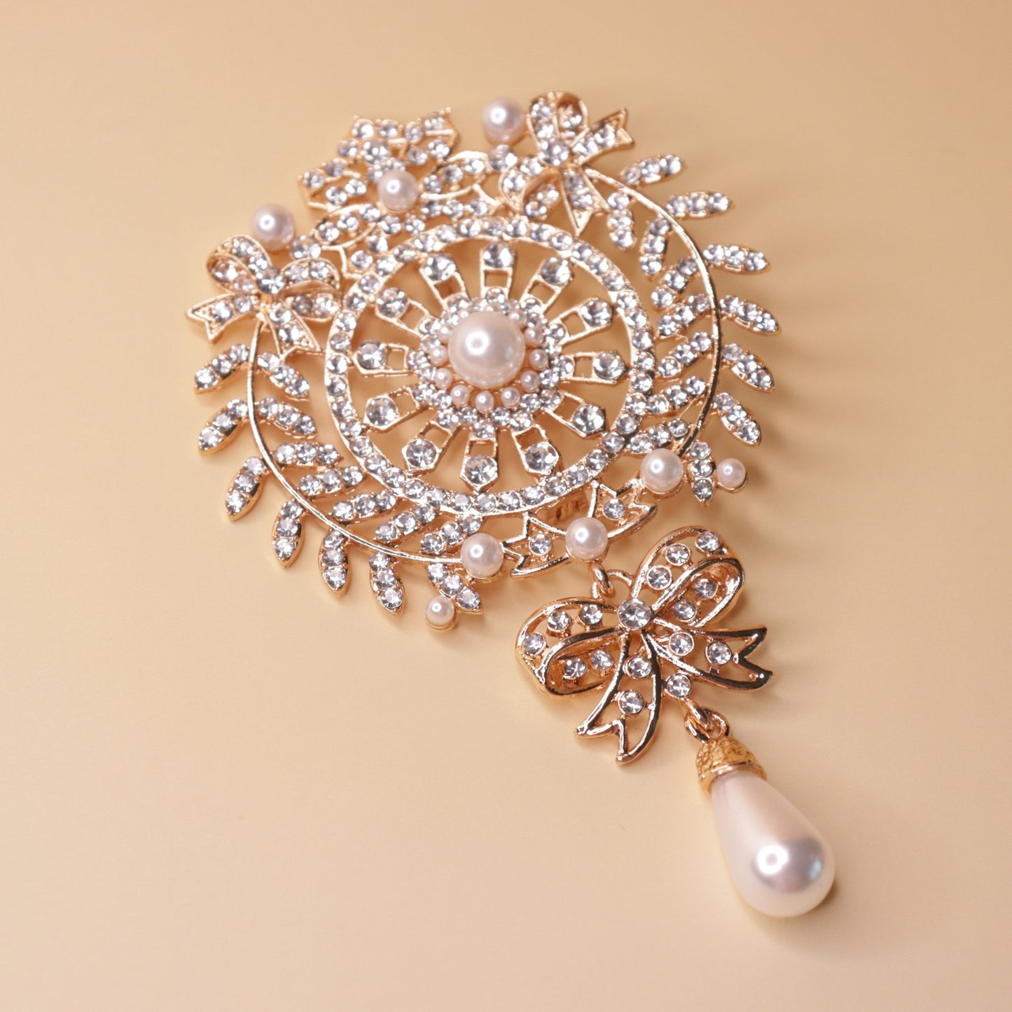 Royal Bow & Pearl Brooch
