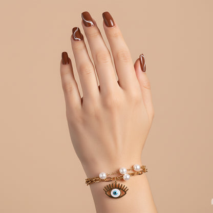 Evil Eye Charm Pearl Bracelet