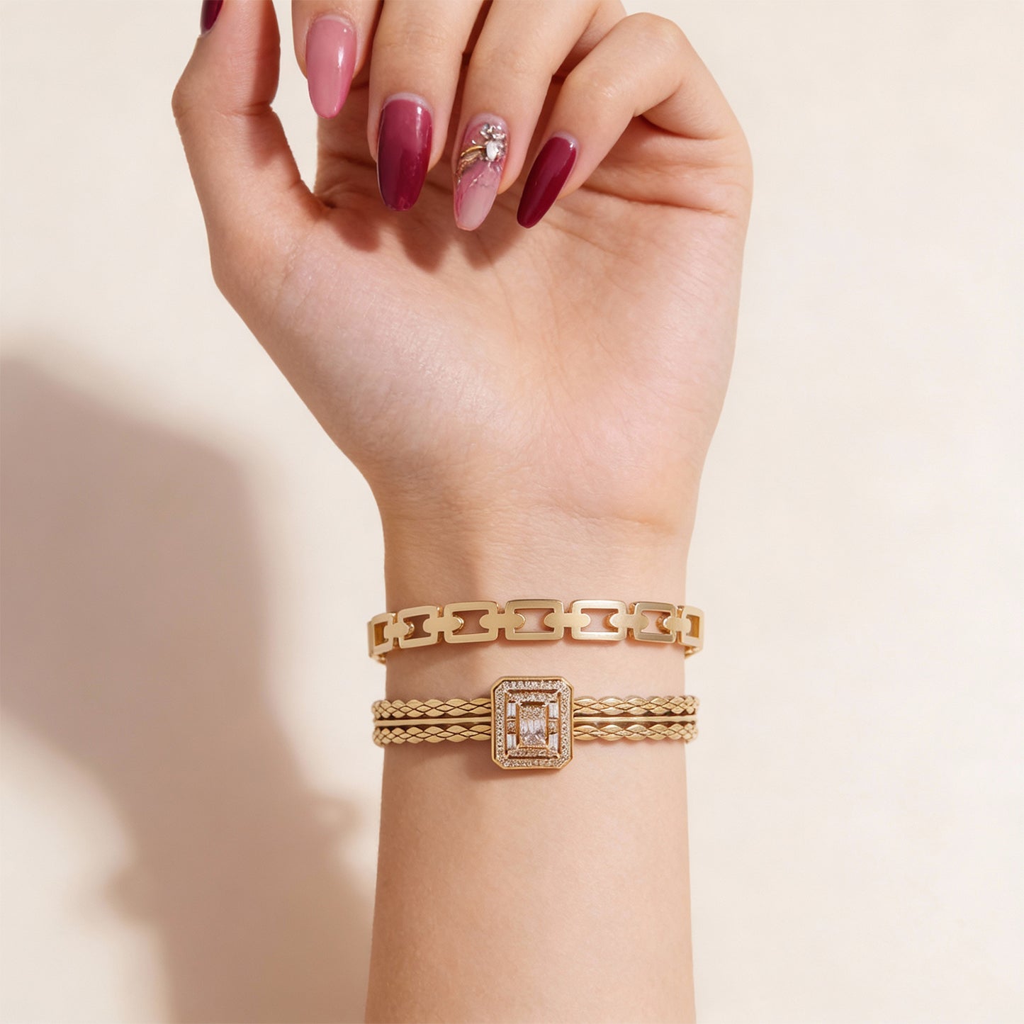 Crystal Braided Gold Bracelet Stack