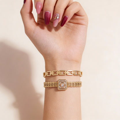 Crystal Braided Gold Bracelet Stack