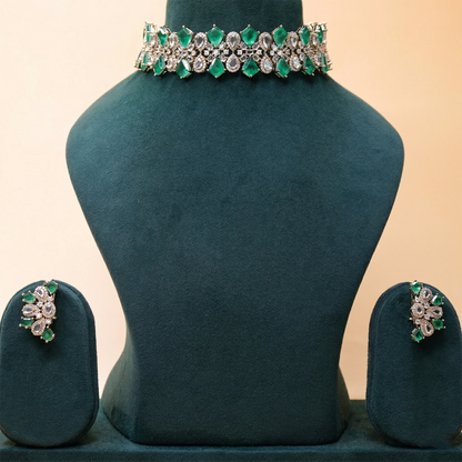 Regal Emerald Ensemble Combo - gold-toned jewellery combo set - Mehraya - close-up view