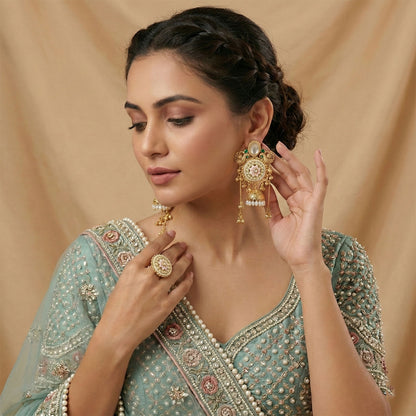 Vintage Gold Enamel Traditional Earrings